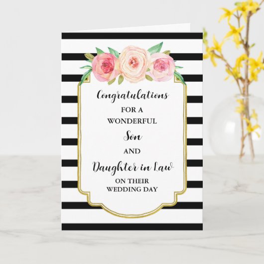 Zoon & dochter in de wet trouwdag gefeliciteerd kaart (Gele Bloem)