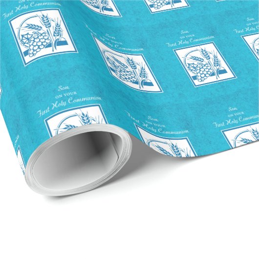 Zoon, Eerste Communie, Tarwe, Blauwe Druiven Cadeaupapier (Rol Hoek)