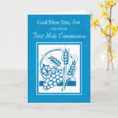 Zoon, Eerste Communie, Tarwe, Blauwe Druiven Kaart (Gele Bloem)