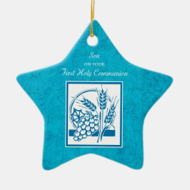 Zoon, Eerste Communie, Tarwe, Blauwe Druiven Keramisch Ornament