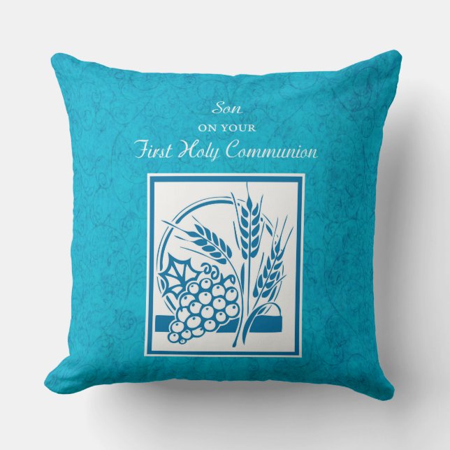 Zoon, Eerste Communie, Tarwe, Blauwe Druiven Kussen (Voorkant)