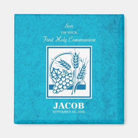 Zoon, Eerste Communie, Tarwe, Blauwe Druiven Magneet (Voorkant)