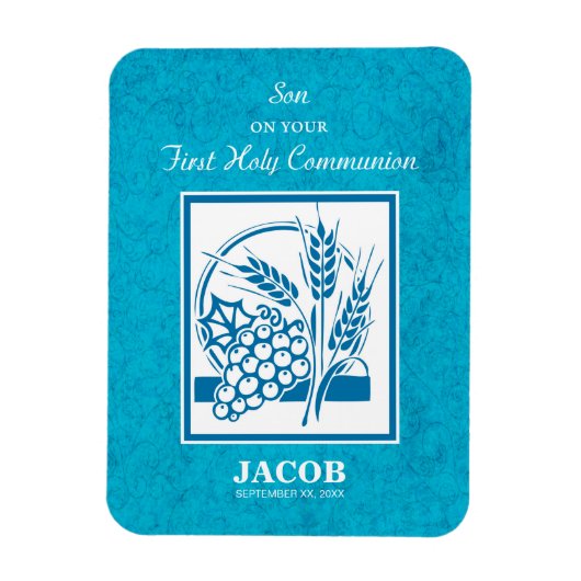 Zoon, Eerste Communie, Tarwe, Blauwe Druiven Magneet (Verticaal)