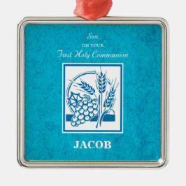 Zoon, Eerste Communie, Tarwe, Blauwe Druiven Metalen Ornament