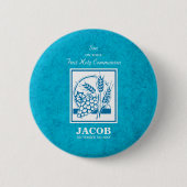 Zoon, Eerste Communie, Tarwe, Blauwe Druiven Ronde Button 5,7 Cm (Voorkant)
