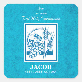 Zoon, Eerste Communie, Tarwe, Blauwe Druiven Vierkante Sticker