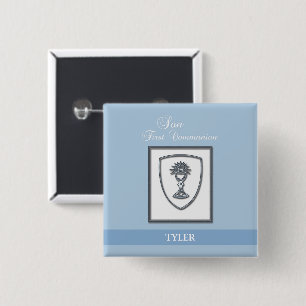 Zoon, Eerste Communie Zilveren Kelk Vierkante Button 5,1 Cm