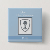 Zoon, eerste communiqué, zilveren Chalice Vierkante Button 5,1 Cm (Voorkant)