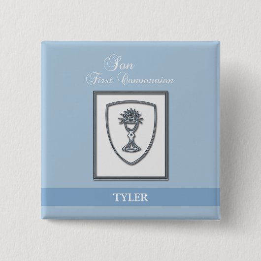 Zoon, eerste communiqué, zilveren Chalice Vierkante Button 5,1 Cm (Voorkant)