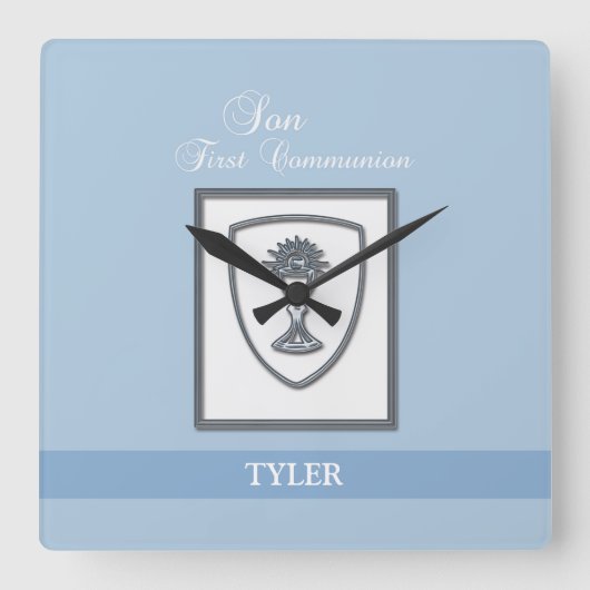 Zoon, eerste communiqué, zilveren Chalice Vierkante Klok (Voorkant)