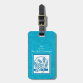 Zoon, eerste gemeenschap, tarwe, druiven blauw bagagelabel (Voorkant verticaal)