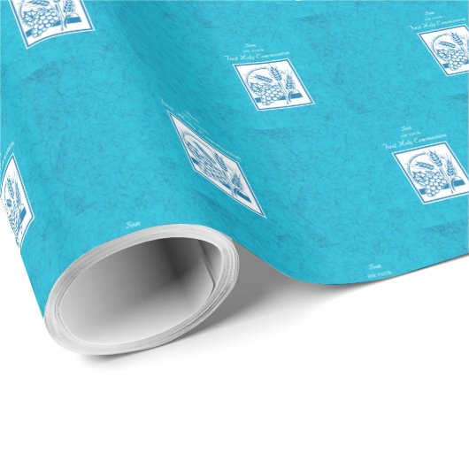 Zoon, eerste gemeenschap, tarwe, druiven blauw cadeaupapier (Rol Hoek)