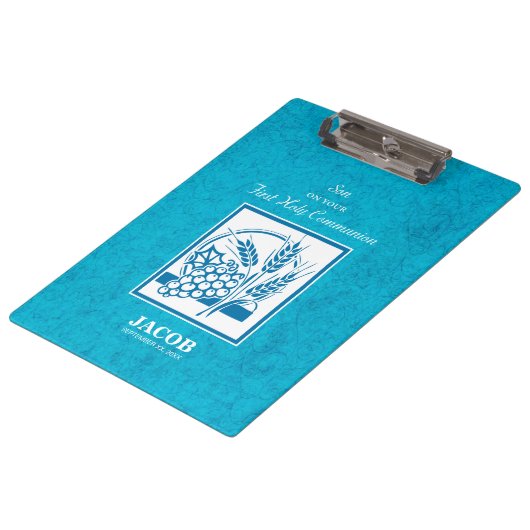 Zoon, eerste gemeenschap, tarwe, druiven blauw klembord (Gekanteld)