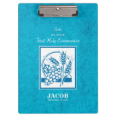 Zoon, eerste gemeenschap, tarwe, druiven blauw klembord (Voorkant)