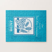 Zoon, eerste gemeenschap, tarwe, druiven blauw legpuzzel (Horizontaal)