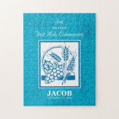 Zoon, eerste gemeenschap, tarwe, druiven blauw legpuzzel (Verticaal)