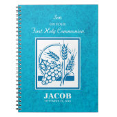 Zoon, eerste gemeenschap, tarwe, druiven blauw notitieboek (Voorkant)
