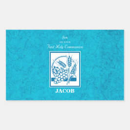 Zoon, eerste gemeenschap, tarwe, druiven blauw rechthoekige sticker