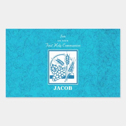 Zoon, eerste gemeenschap, tarwe, druiven blauw rechthoekige sticker (Voorkant)