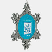 Zoon, eerste gemeenschap, tarwe, druiven blauw tin sneeuwvlok ornament (Links)