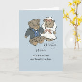 Zoon en dochter in de wet Teddy Bear bruiloft wens Kaart (Gele Bloem)