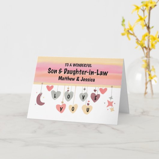 Zoon en dochter in de wet Valentijn Hearts Moon St Kaart (Gele Bloem)