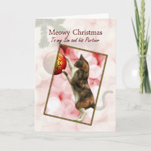 Zoon en partner, Kerstmis Meowy Feestdagen Kaart