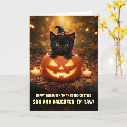 Zoon en Schoondochter Leuke Halloween Kaart (Gele Bloem)