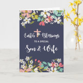 Zoon en vrouw Pasen rampen van Risen Christus Kaart (Gele Bloem)