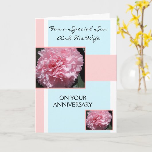 Zoon en vrouw, persoonlijk Jubileum Kaart (Gele Bloem)