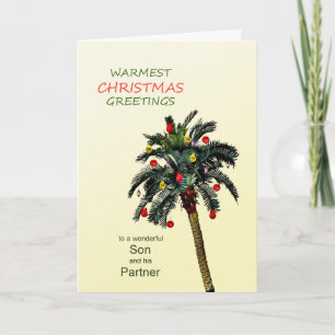 Zoon en zijn partner Kerstgroeten Palmboom Feestdagen Kaart