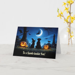 Zoon Fijne Halloween Kat Hond Maan en Heks Cute Kaart