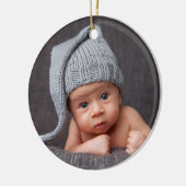 Zoon foto en naam marine blauw kerst keramisch ornament (Links)