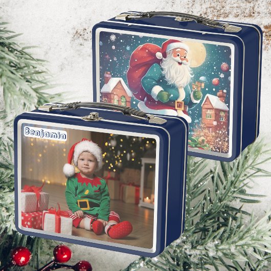 Zoon Foto | Kerstman geeft cadeaus | Kinder blauw