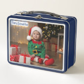 Zoon Foto | Kerstman geeft cadeaus | Kinder blauw (Voorkant)