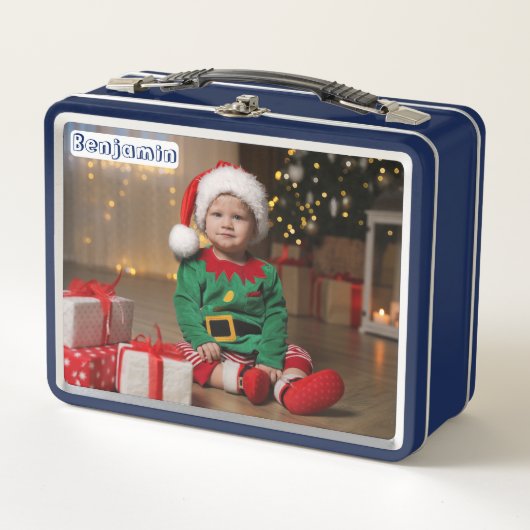 Zoon Foto | Kerstman geeft cadeaus | Kinder blauw (Voorkant)