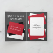 Zoon foto naam grijs rode verjaardag kaart (Binnen)