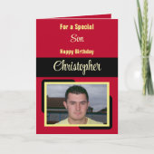 Zoon foto rode gele verjaardag kaart (Voorkant)