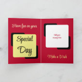 Zoon foto rode gele verjaardag kaart (Binnen)