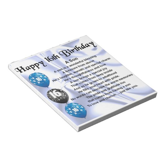 Zoon gedicht - 16e verjaardag ontwerp notitieblok (Schuin)