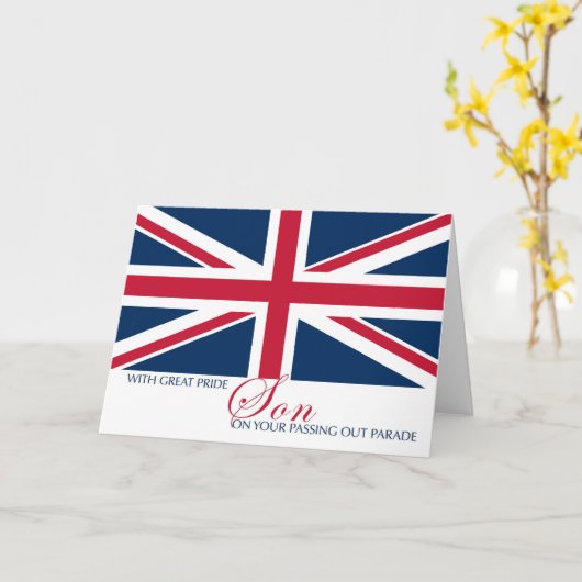 Zoon geeft parade Union Jack Flag sentimenteel uit Kaart (Gele Bloem)