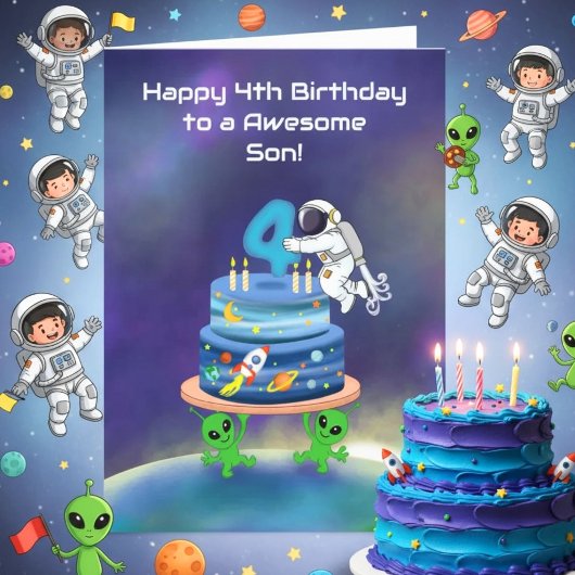 Zoon Gefeliciteerd 4e verjaardag Astronaut met Taa Kaart