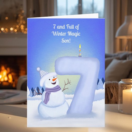 Zoon Gefeliciteerd 7e Verjaardag Sneeuwman Kaart