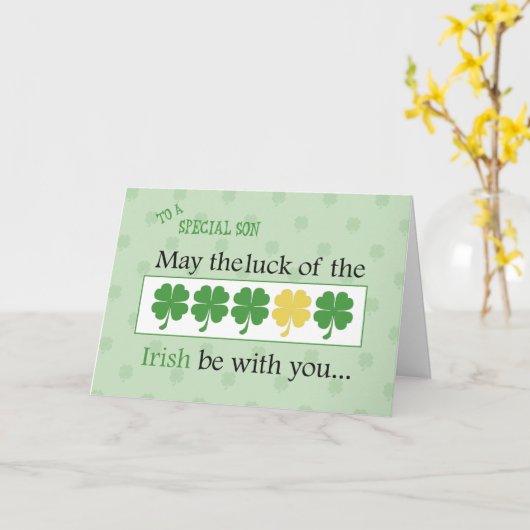 Zoon, Geluk van de Ierse St. Patrick's Day Clovers Kaart (Gele Bloem)