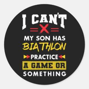 Zoon heeft biatlonpraktijk Funny Parents Humor Mom Ronde Sticker