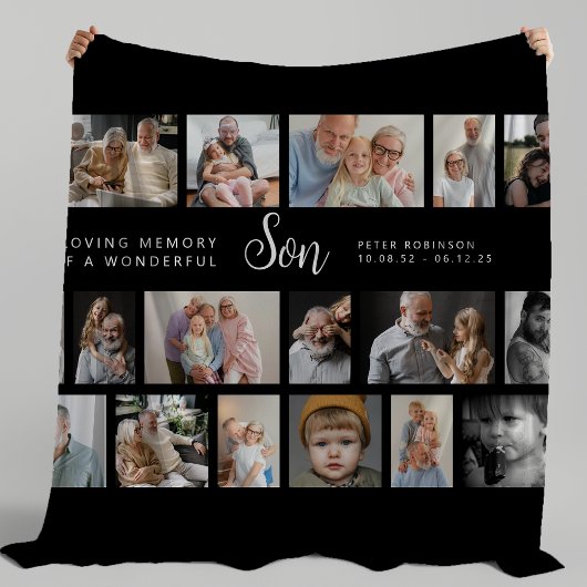 Zoon Herdenkingscollage met 18 foto's Fleece Deken