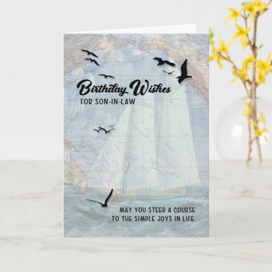 Zoon in de Birthday Nautical  Sailboat Kaart (Gele Bloem)