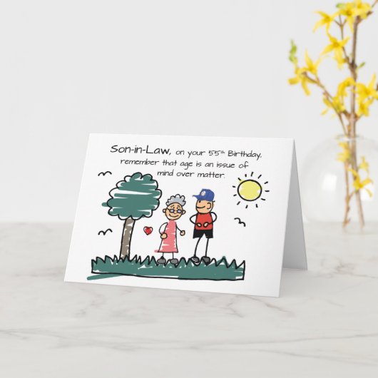Zoon in de wet 55e verjaardag Humoristische Stick  Kaart (Gele Bloem)
