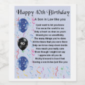 Zoon in de wet gedicht fles label 40e verjaardag wijn etiket (Enkel label)