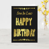 Zoon-in-law Modern Black Gold Happy Birthday Kaart (Gele Bloem)